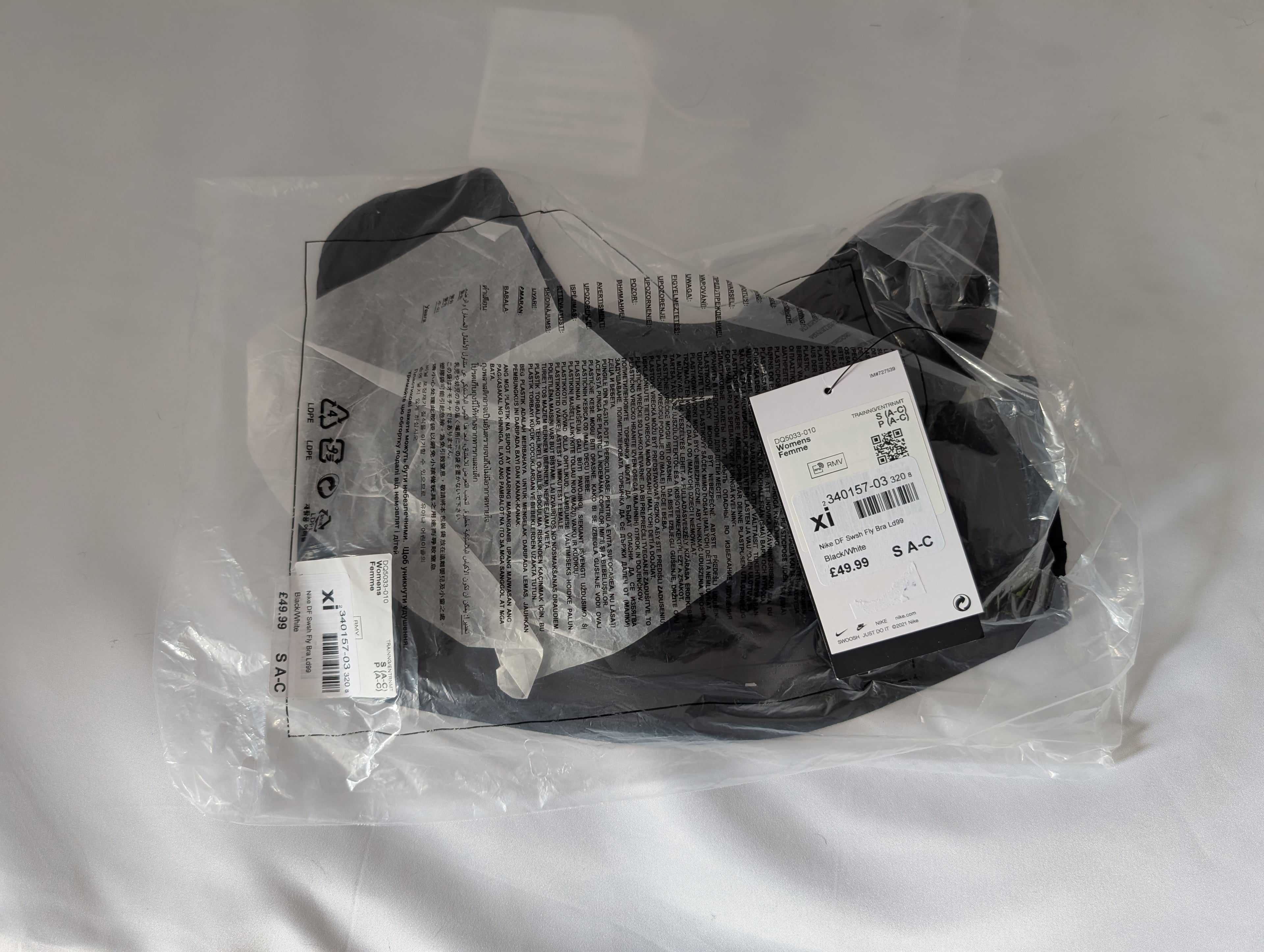 Nike Sports Bra, Dri-Fit Swoosh Fly, Size S (A-C)