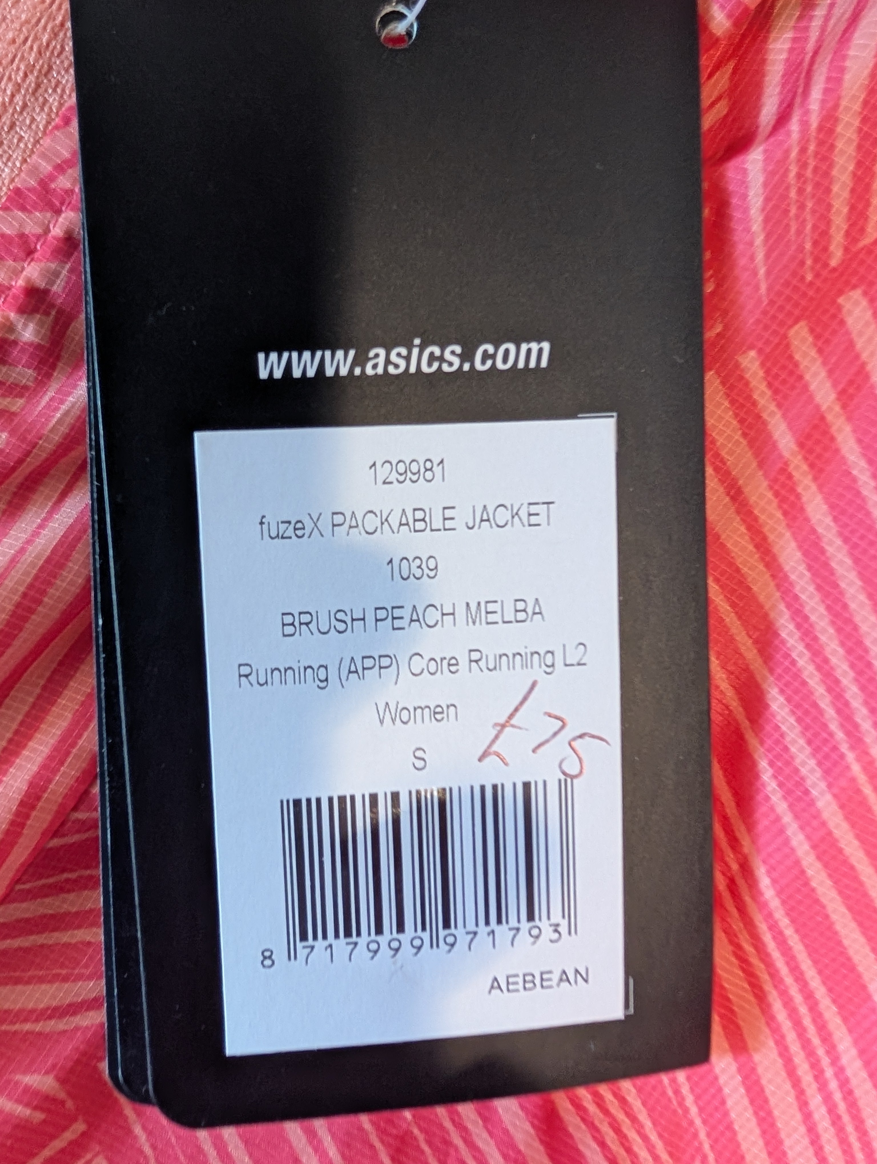 Asics, FuzeX womens running jacket, Peach, Size S (Ref. CJ0016)