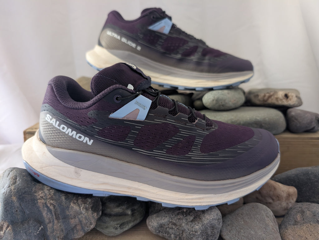 Salomon Ultra Glide 2, women’s trail running shoes, Purple/light grey &amp; Blue, Size 5.5