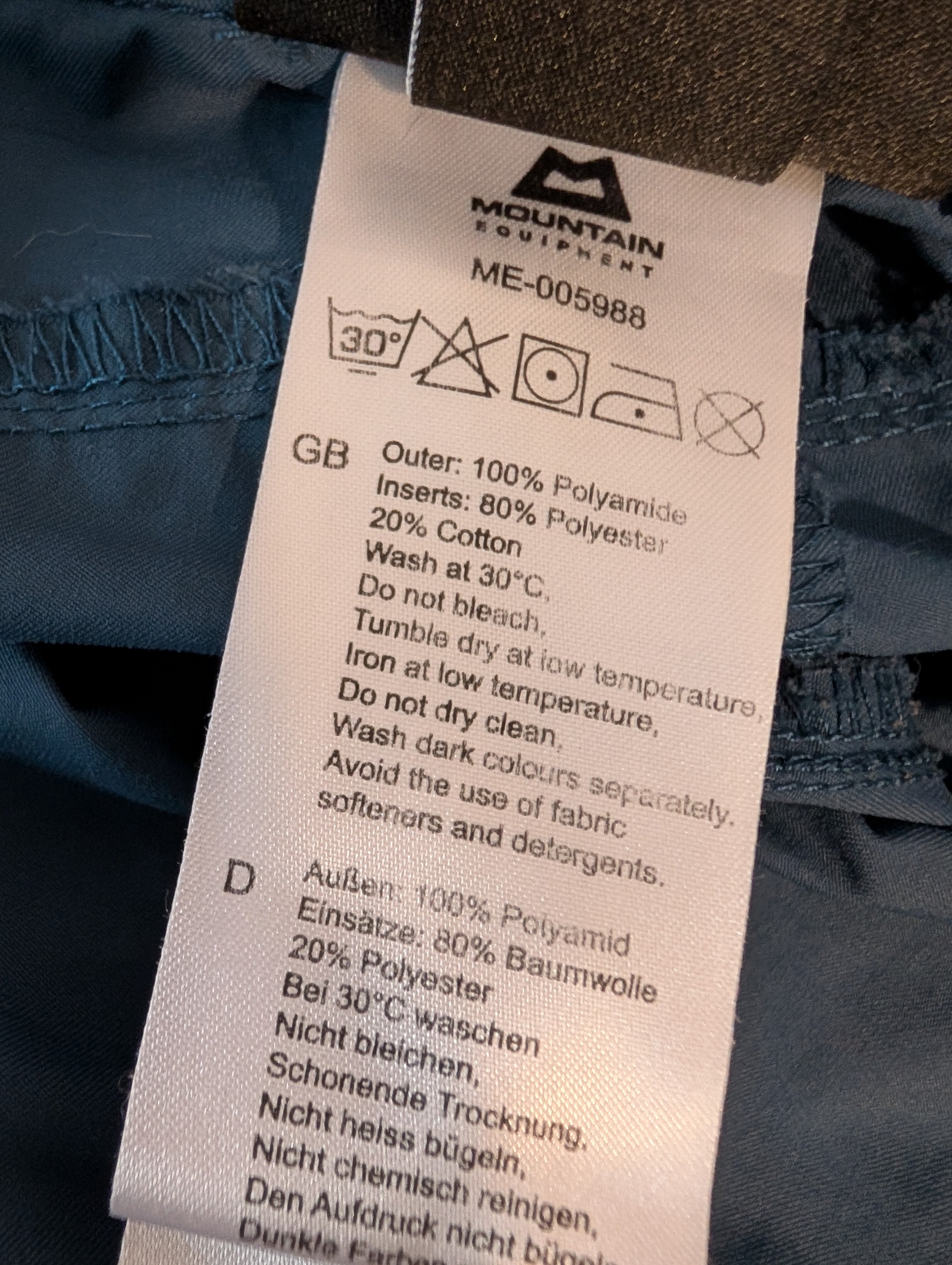 Mountain Equipment Inception Mountain Pants, Blue, size 12 (CP0019)