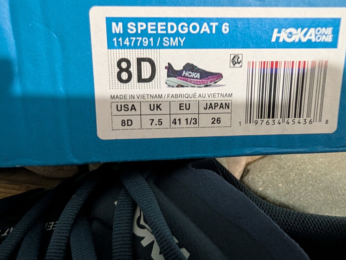 Hoka, Speedgoat 6, Men's trail running shoes, size 7.5 (F0158)