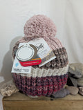 Buff, Wooly  Alina knit and Polar fleece  Hat, Red Bolssom, BNWT, One Size (AC0029)