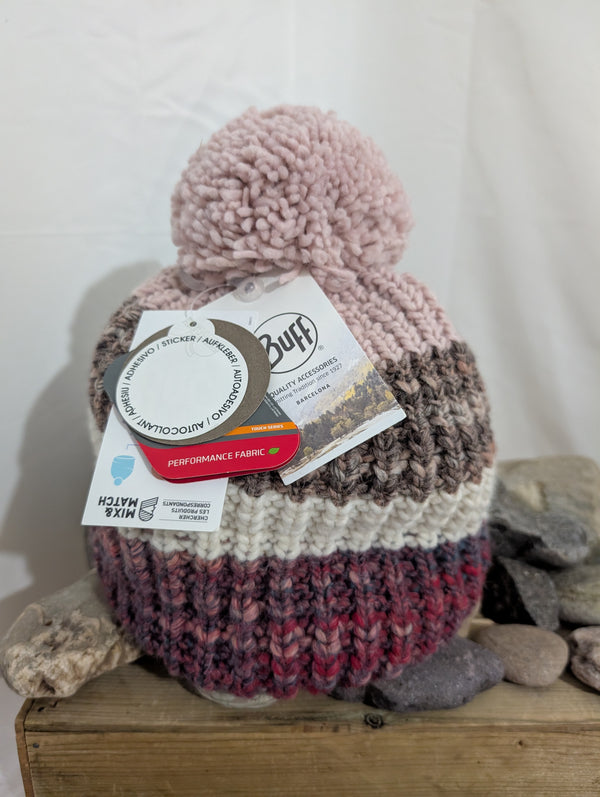 Buff, Wooly  Alina knit and Polar fleece  Hat, Red Bolssom, BNWT, One Size (AC0029)